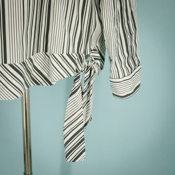 Talbots Size XL White Black Everyday Stretch Poplin Stripe Tie Hem Top Blouse - Picture 2 of 6